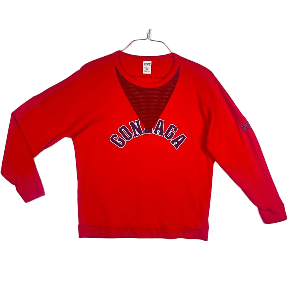 PINK Victoria's Secret Gonzaga University Red Crewneck Sweater Mesh Size Medium